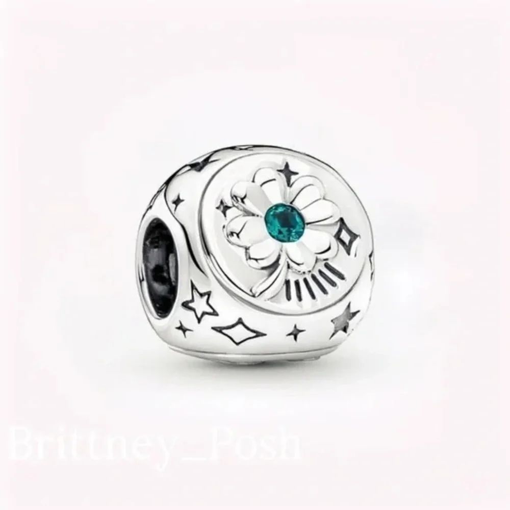 Pandora Silver Charm with Teal Gem